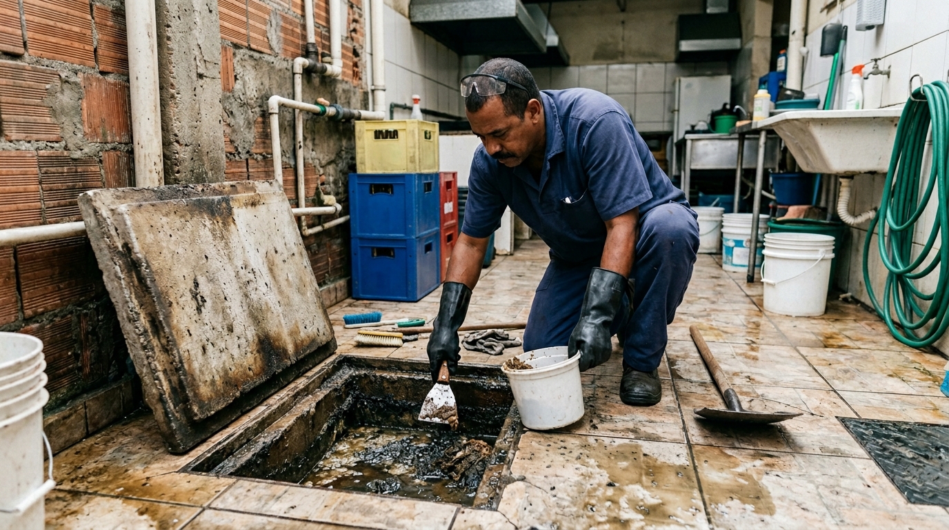 Limpeza de caixa de gordura residencial em Suzano‑SP